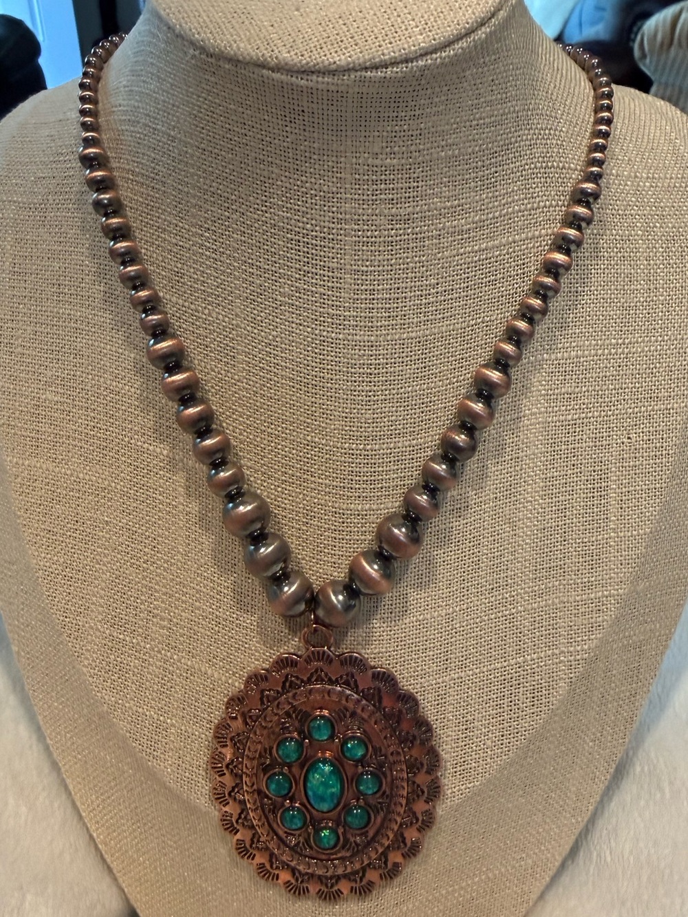 Handcrafted Copper Necklace with Teal Stone Pendant